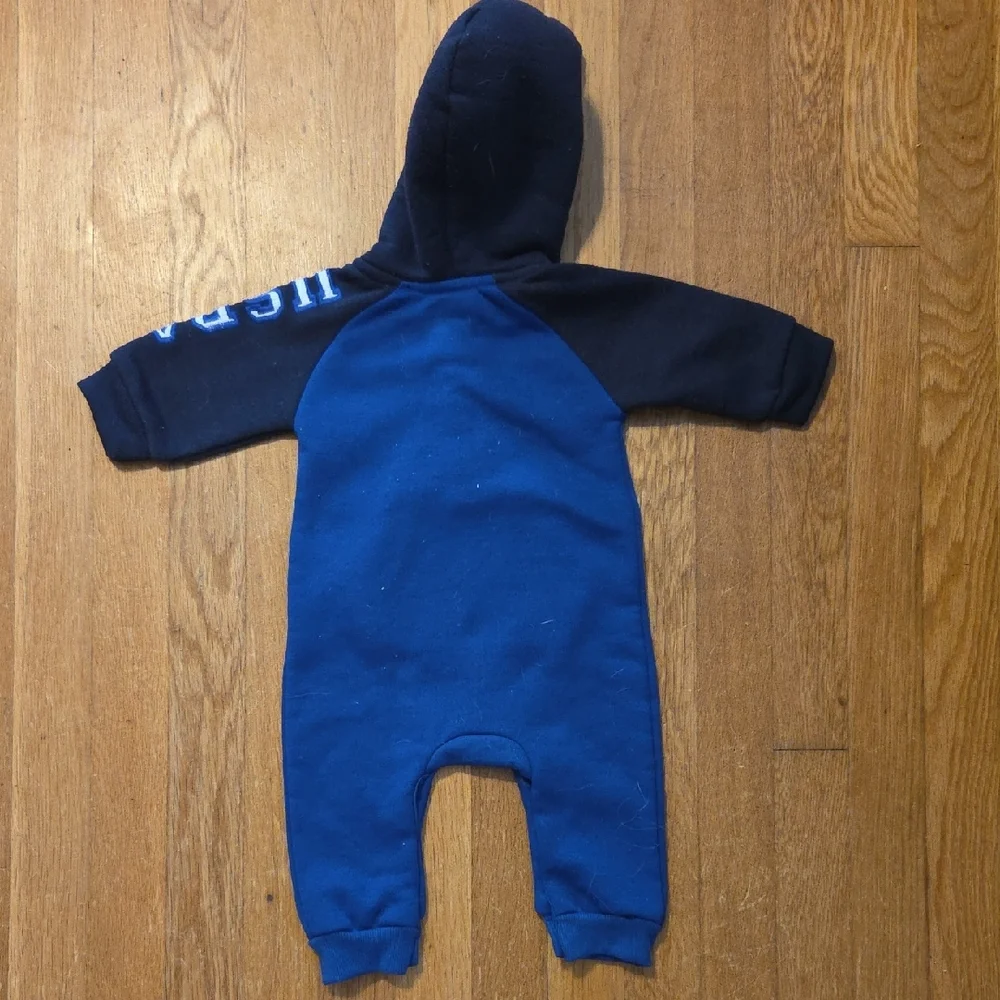 U.S. Polo Assn. Blue Kids One Piece Cotton Blend Warm Fleece Romper Snow Sz 6/9M